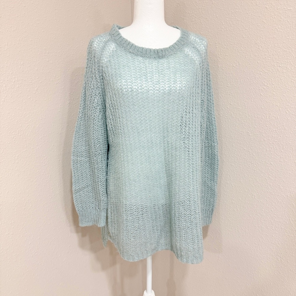 Sundance Sweater L Light‎ Blue Open Knit Mohair Lambswool Blend Coastal Boho